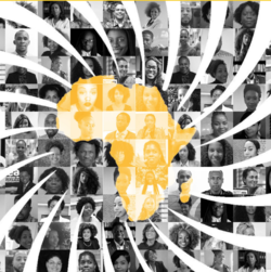 Das Logo der UN-Dekade für Menschen afrikanischer Herkunft, künstlerisch bearbeitet. Das Logo der UN-Dekade für Menschen afrikanischer Herkunft, hinterlegt mit ganz vielen Fotos von Menschen afrikanischer Herkunft..