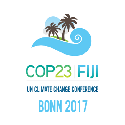 COP 23 Logo mit Palmen und Wasser